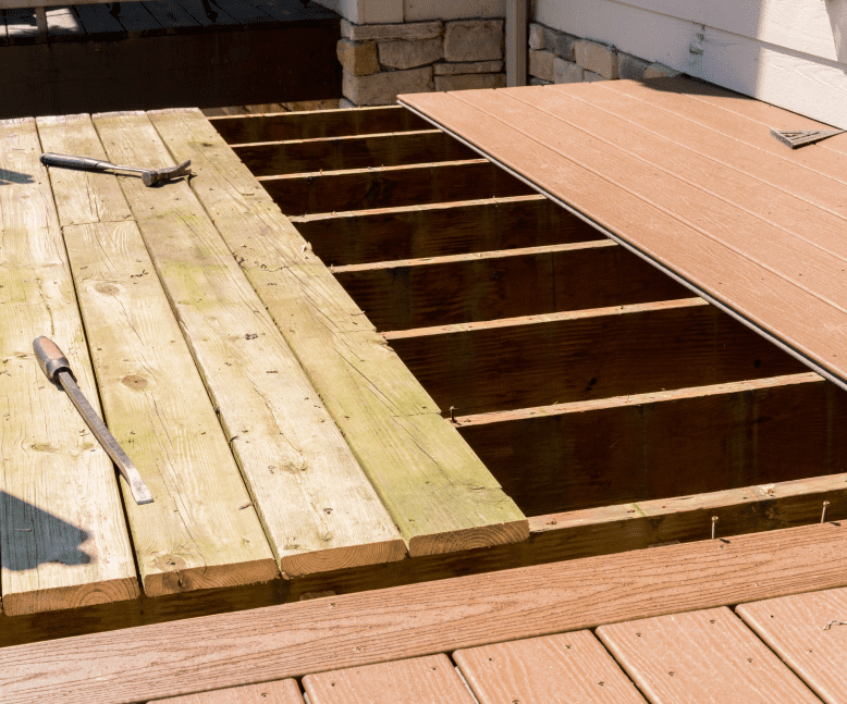 flooring mdeck being installed on the outside of a house